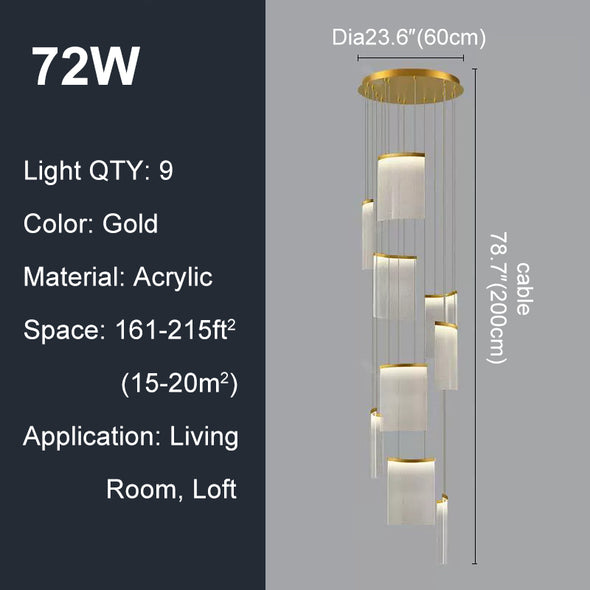 Luxury Acrylic Chandelier Gold Staircase Pendant Lamp Home Decor For Living Room Loft Villa