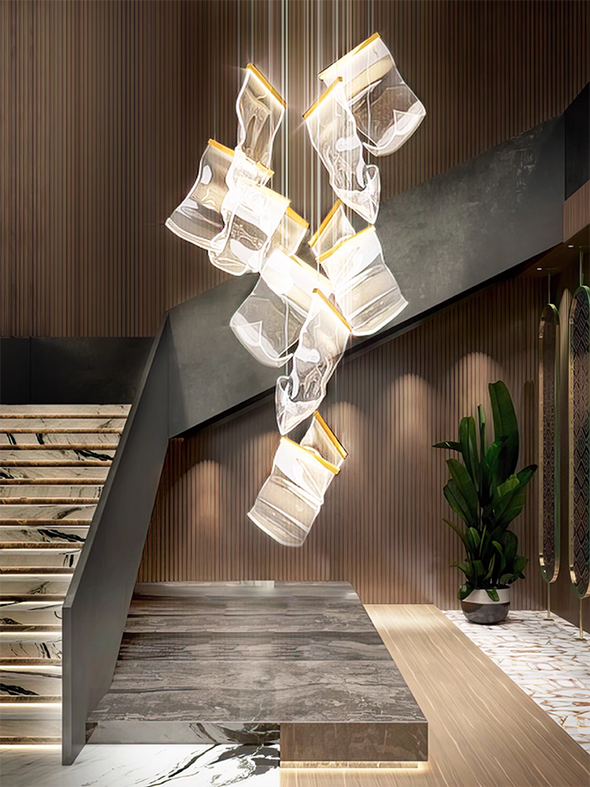 Modern Acrylic Leaf Chandeliers Luxury Led Home Decor Pendant Light Loft Duplex Stair Bar Hanging Lamp Living Room