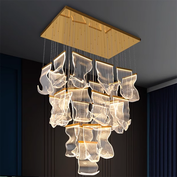 Modern Acrylic Leaf Chandeliers Luxury Led Home Decor Pendant Light Loft Duplex Stair Bar Hanging Lamp Living Room