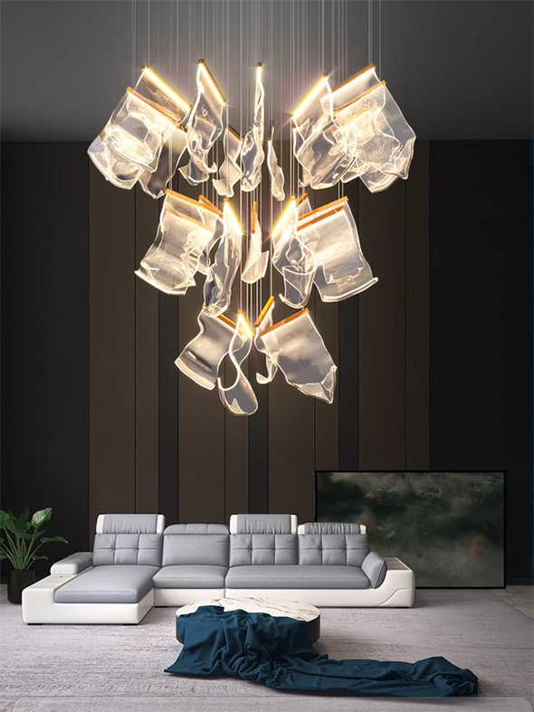 Modern Acrylic Leaf Chandeliers Luxury Led Home Decor Pendant Light Loft Duplex Stair Bar Hanging Lamp Living Room