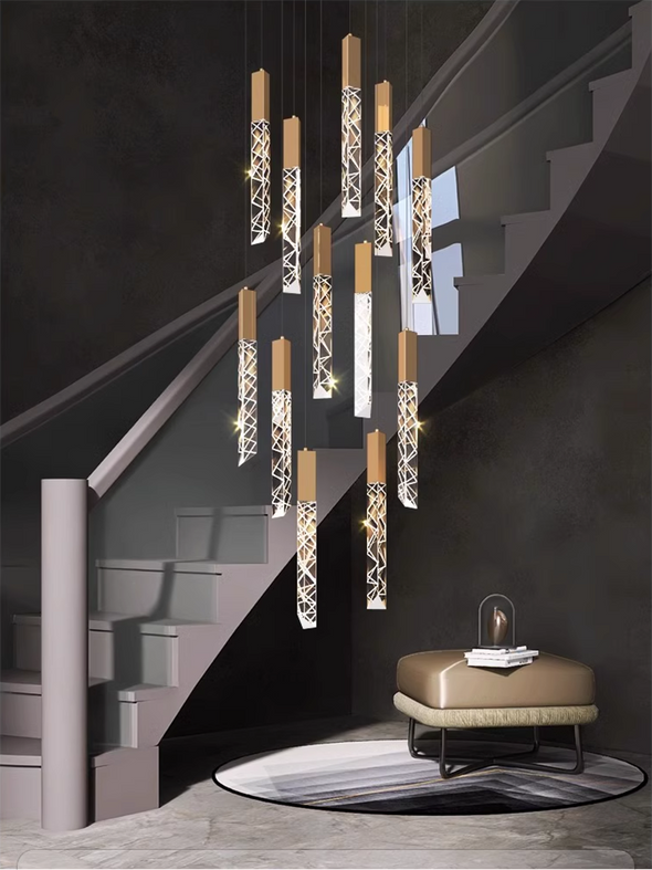 Modern Crystal Chandeliers Stainless Steel Home Decor Luxury Ceiling Hanging stair Pendant lights Hotel Living Room Dining Room