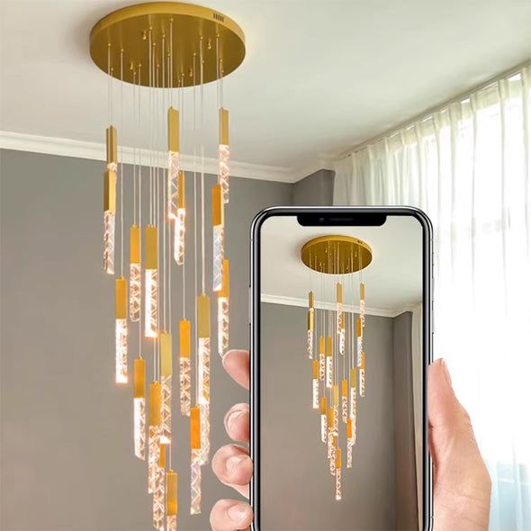 Modern Crystal Chandeliers Stainless Steel Home Decor Luxury Ceiling Hanging stair Pendant lights Hotel Living Room Dining Room