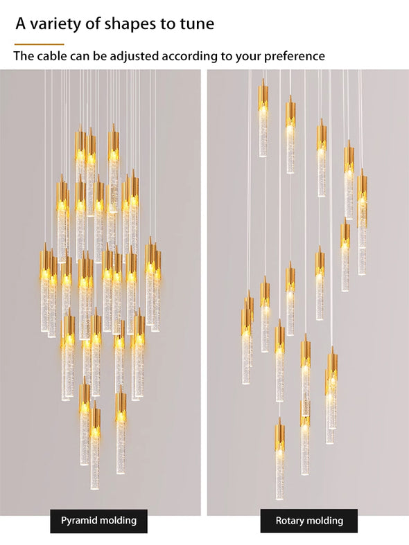 Crystal Column Chandelier Modern Simple Luxurious Stairway Restaurant  Department  Duplex Living Room LOFT Hollow High Long Lamp