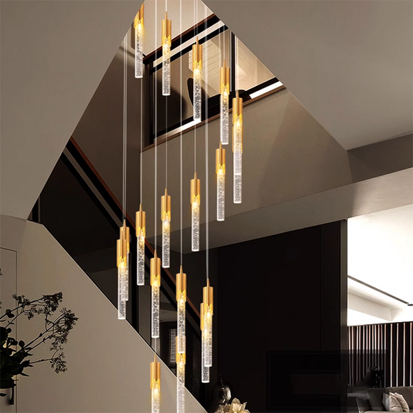 Crystal Column Chandelier Modern Simple Luxurious Stairway Restaurant  Department  Duplex Living Room LOFT Hollow High Long Lamp