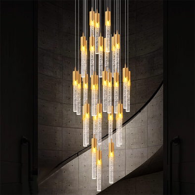 Crystal Column Chandelier Modern Simple Luxurious Stairway Restaurant  Department  Duplex Living Room LOFT Hollow High Long Lamp