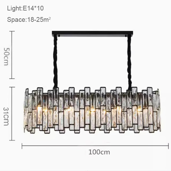 Luxury Rectangular Crystal Pendant Decoration Home Applicant Kitchen Island Dining Room Chandelier Light