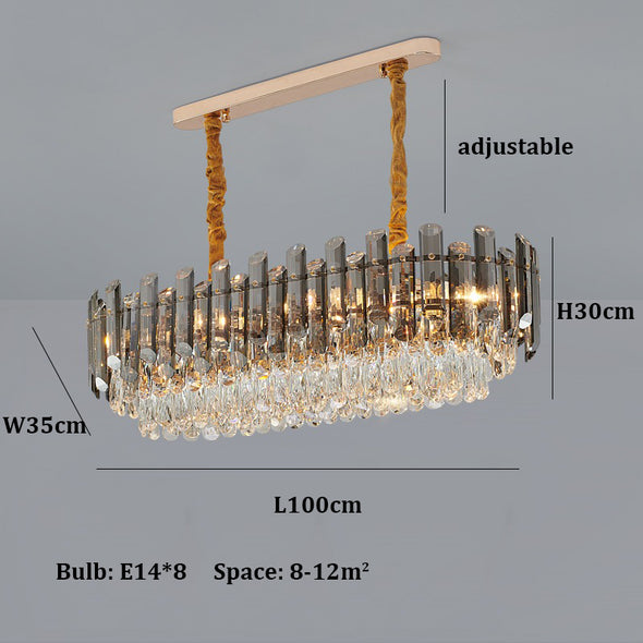 Modern Luxury Crystal Pendant Light Amber/ Clear/ Grey High Ceiling Chandelier For Kitchen Island Bedroom Living Room