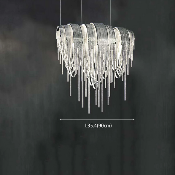 Post-modern Aluminum Tassel Chandeliers Luxury Arch Silver Pendant Lights For Villa Dinning Room Hotel Decor Lighting