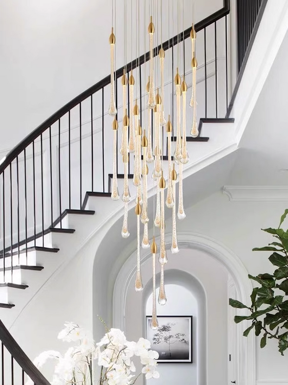 Modern Water Drop Chandeliers Gilding Glass Luxury Staircase Pendant Lights Villa Bedroom Bedsid Bar Decorative Light