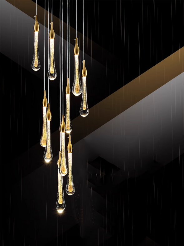 Modern Water Drop Chandeliers Gilding Glass Luxury Staircase Pendant Lights Villa Bedroom Bedsid Bar Decorative Light