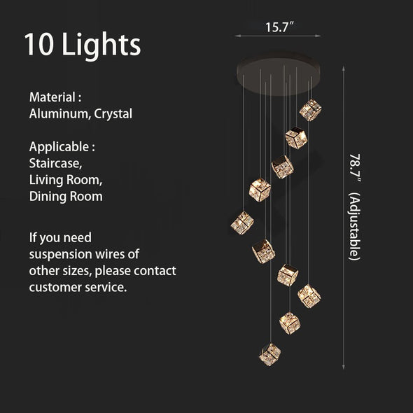 Modern Crystal Cube Chandelier, Multi Light Pendant with Titanium Black