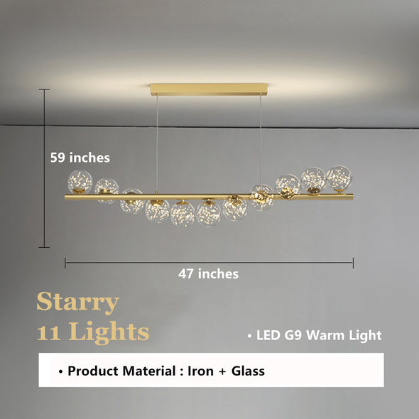 Modern Long Strip Chandelier Glass Magic Bean Spiral Ironwork Chandelier