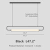 Modern Linear Pendant Light, Iron PMMA Shade, 32 - 55 Inch Adjustable Length