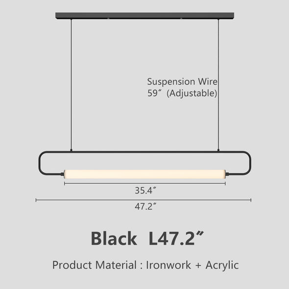 Modern Linear Pendant Light, Iron PMMA Shade, 32 - 55 Inch Adjustable Length