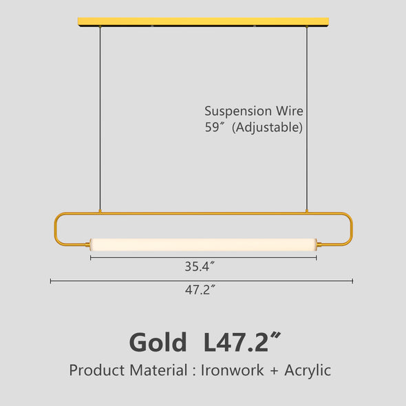 Modern Linear Pendant Light, Iron PMMA Shade, 32 - 55 Inch Adjustable Length