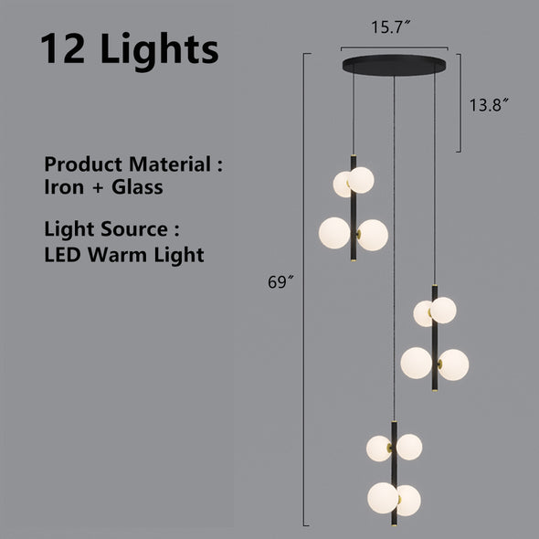 Modern Spiral Staircase Chandelier, Iron Glass Minimalist LED Pendant
