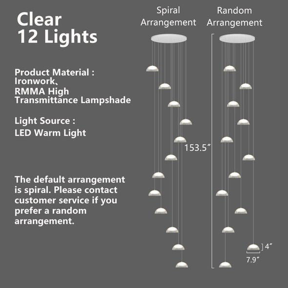Modern Staircase Acrylic Chandelier, Iron & PMMA Shade, Multi-Lights