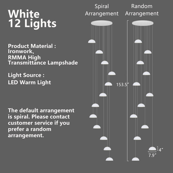 Modern Staircase Acrylic Chandelier, Iron & PMMA Shade, Multi-Lights