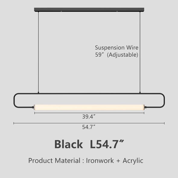 Modern Linear Pendant Light, Iron PMMA Shade, 32 - 55 Inch Adjustable Length