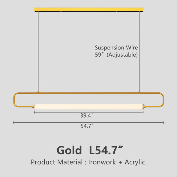 Modern Linear Pendant Light, Iron PMMA Shade, 32 - 55 Inch Adjustable Length