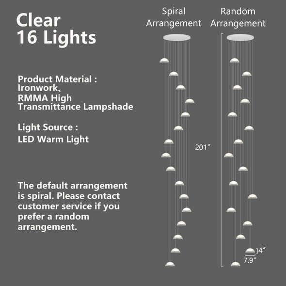 Modern Staircase Acrylic Chandelier, Iron & PMMA Shade, Multi-Lights