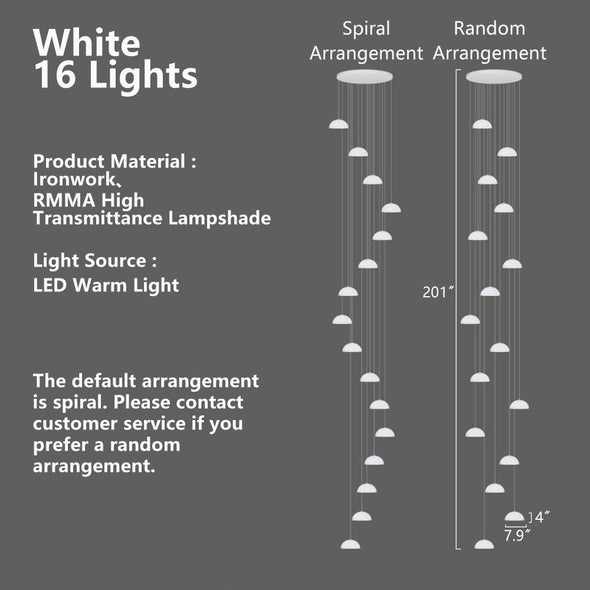 Modern Staircase Acrylic Chandelier, Iron & PMMA Shade, Multi-Lights