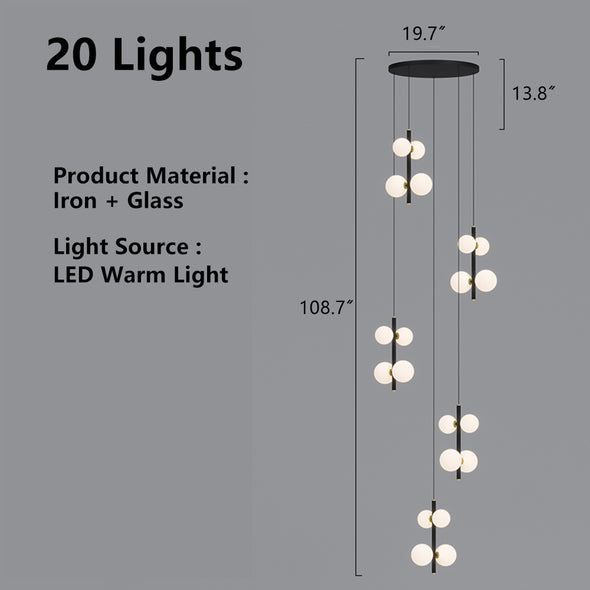 Modern Spiral Staircase Chandelier, Iron Glass Minimalist LED Pendant