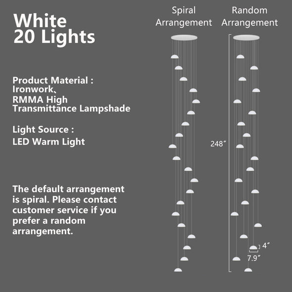 Modern Staircase Acrylic Chandelier, Iron & PMMA Shade, Multi-Lights