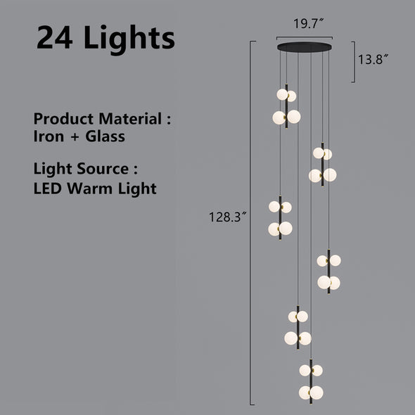 Modern Spiral Staircase Chandelier, Iron Glass Minimalist LED Pendant