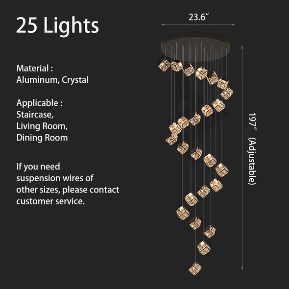 Modern Crystal Cube Chandelier, Multi Light Pendant with Titanium Black