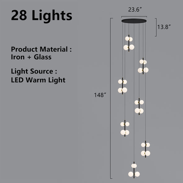 Modern Spiral Staircase Chandelier, Iron Glass Minimalist LED Pendant