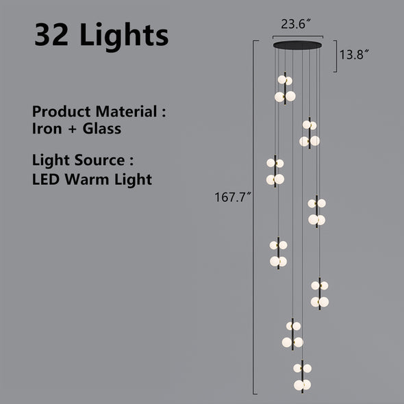 Modern Spiral Staircase Chandelier, Iron Glass Minimalist LED Pendant