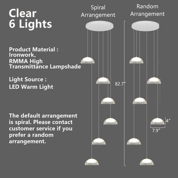 Modern Staircase Acrylic Chandelier, Iron & PMMA Shade, Multi-Lights