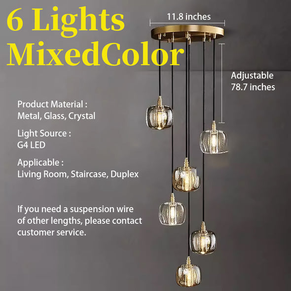 Modern Crystal Glass Globe Chandelier Adjustable Multi Light Hanging Pendant