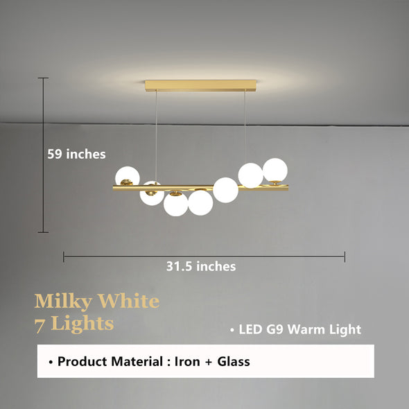 Modern Long Strip Chandelier Glass Magic Bean Spiral Ironwork Chandelier