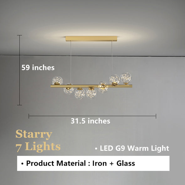 Modern Long Strip Chandelier Glass Magic Bean Spiral Ironwork Chandelier