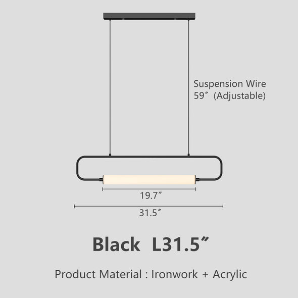 Modern Linear Pendant Light, Iron PMMA Shade, 32 - 55 Inch Adjustable Length