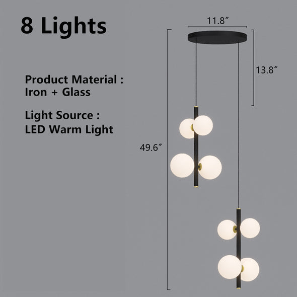 Modern Spiral Staircase Chandelier, Iron Glass Minimalist LED Pendant