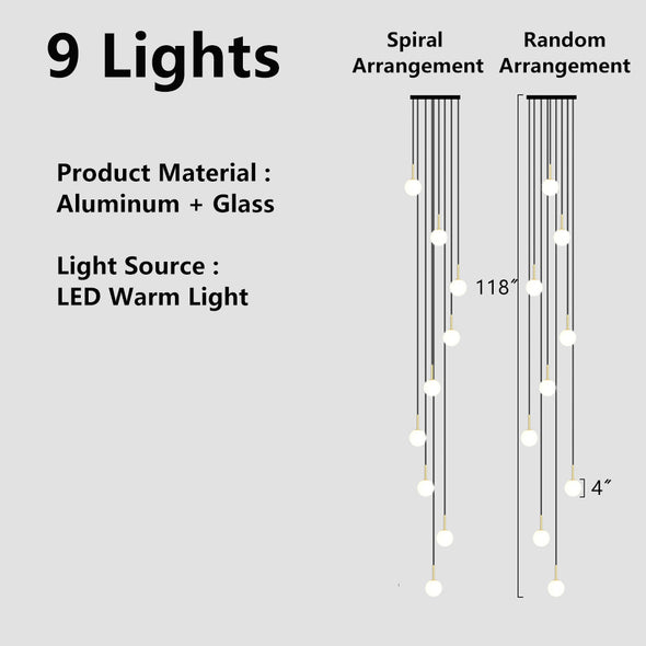 Mid-Century Modern Staircase Chandelier Aluminum 6-28 Lights Gold Black