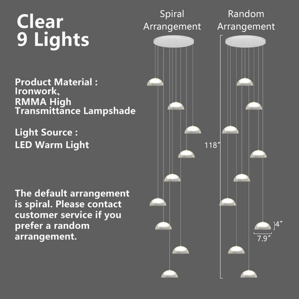 Modern Staircase Acrylic Chandelier, Iron & PMMA Shade, Multi-Lights