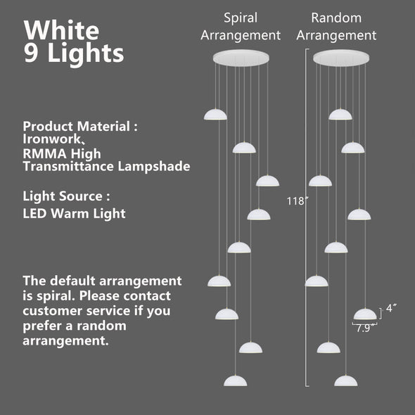 Modern Staircase Acrylic Chandelier, Iron & PMMA Shade, Multi-Lights