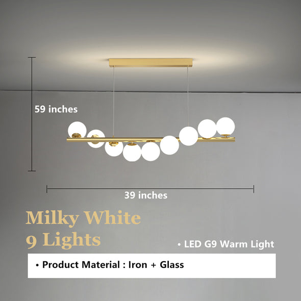 Modern Long Strip Chandelier Glass Magic Bean Spiral Ironwork Chandelier
