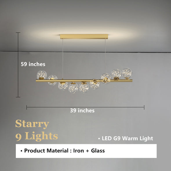 Modern Long Strip Chandelier Glass Magic Bean Spiral Ironwork Chandelier