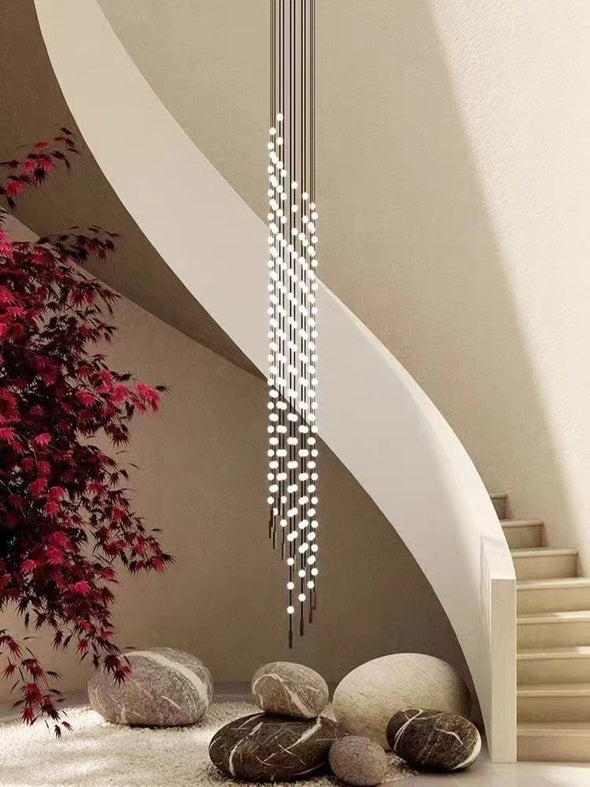 Modern Multidot Chandelier Waterdrop String Pendant Light Fixture For Staircase Villa