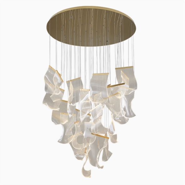 Modern Acrylic Leaf Chandeliers Luxury Led Home Decor Pendant Light Loft Duplex Stair Bar Hanging Lamp Living Room