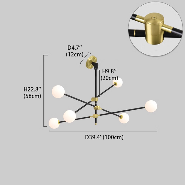 Modern Led Chandelier Home Decoration Long Pole Design Adjustable Angle Black/Gold Hanging Lamps