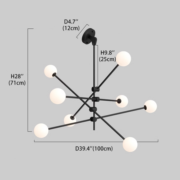 Modern Led Chandelier Home Decoration Long Pole Design Adjustable Angle Black/Gold Hanging Lamps