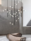 Frosted Glass Chandelier Globe Pendant Long Ceiling Light Fixture For Staircase Living Room