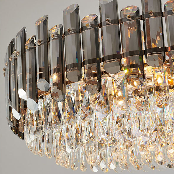 Modern Luxury Crystal Pendant Light Amber/ Clear/ Grey High Ceiling Chandelier For Kitchen Island Bedroom Living Room