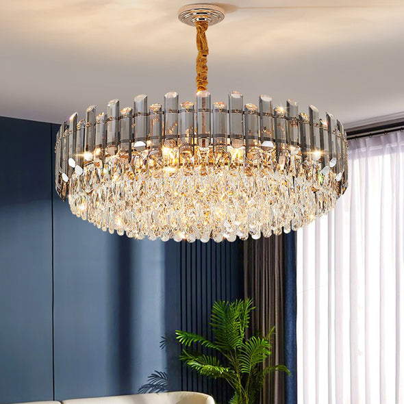 Modern Luxury Crystal Pendant Light Amber/ Clear/ Grey High Ceiling Chandelier For Kitchen Island Bedroom Living Room